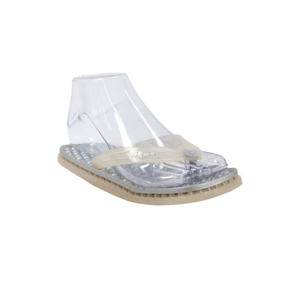 Sensi Womens Logo Rubber T Strap Beach Sandals Clear Gray Size 5-6